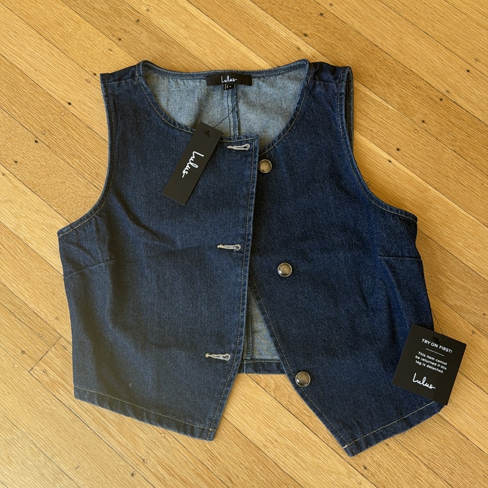 Lulus Dayton Medium Wash Denim Vest Top Blue - Size S